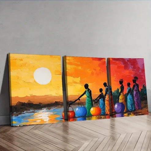 3pcs Women by the River Sun Shine Beauty Wall Art Set Canvas Unframed - High Quality Print 100% Australian Made Wall Canvas