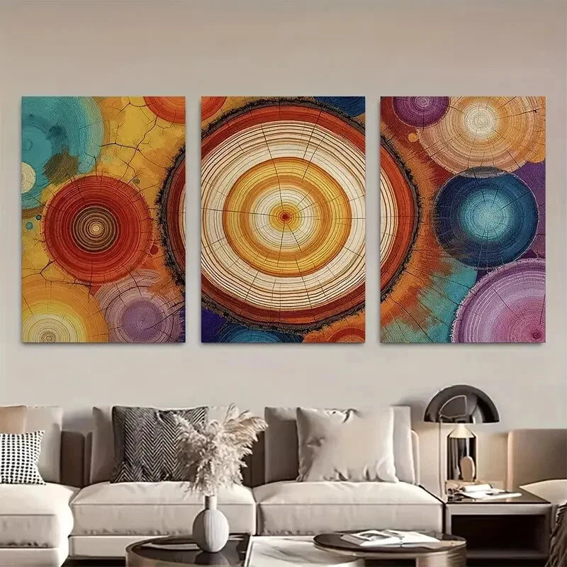 3pcs Vibrant Abstract Circular Color Burst Metal Print Ready to Hang Art - Bella Home Decor