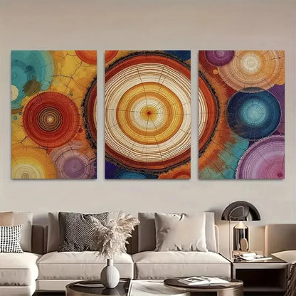 3pcs Vibrant Abstract Circular Color Burst Metal Print Ready to Hang Art - Bella Home Decor
