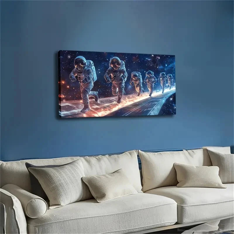 A Group Of Astronauts Abstract Wall Art Canvas Office Home Room Framed 120x60cm - Bella Home Decor
