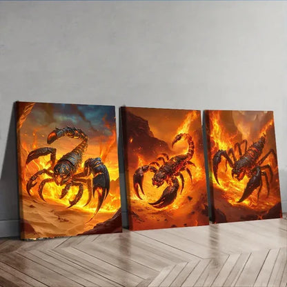 3pcs Red Scorpion Design Danger Flame Perfect Wall Art Set Canvas Unframed - High Quality Print 100% Australian Made Wall Canvas