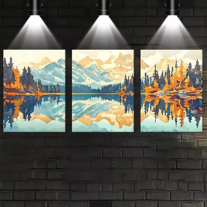 3pcs Trees, Lakes, Water, And Mountains View Wall Art Set Canvas Framed 50x70cm - High Quality Print 100% Australian Made Wall Canvas Ready to Hang