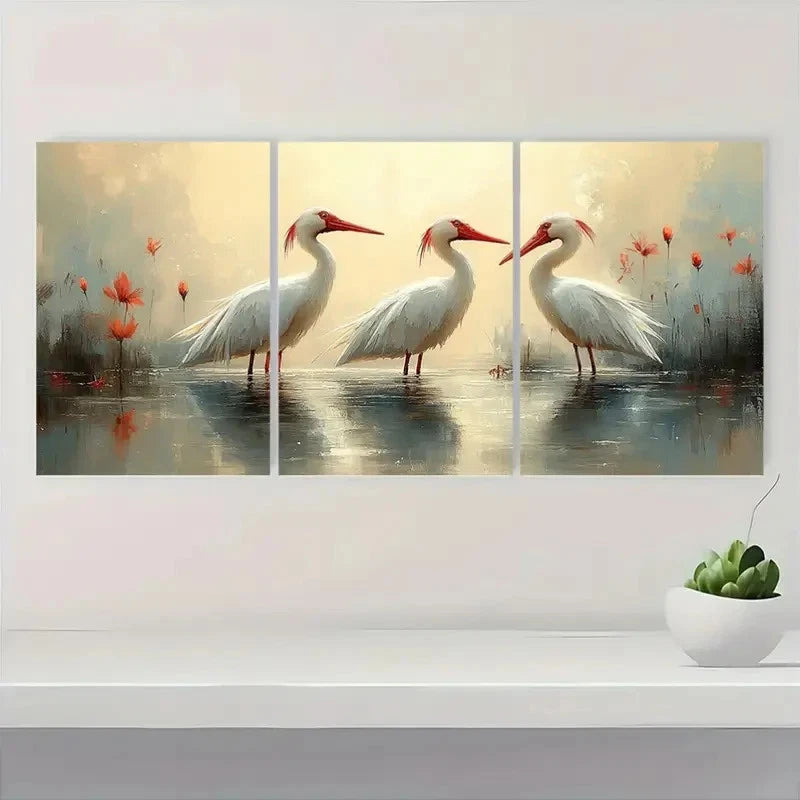 3pcs Elegant Waterbirds  Animal Studio  rt    Wall   Wall Art Set Canvas Framed 40x60cm - High Quality Print 100% Australian Made Wall Canvas Ready to Hang - Bella Home Decor