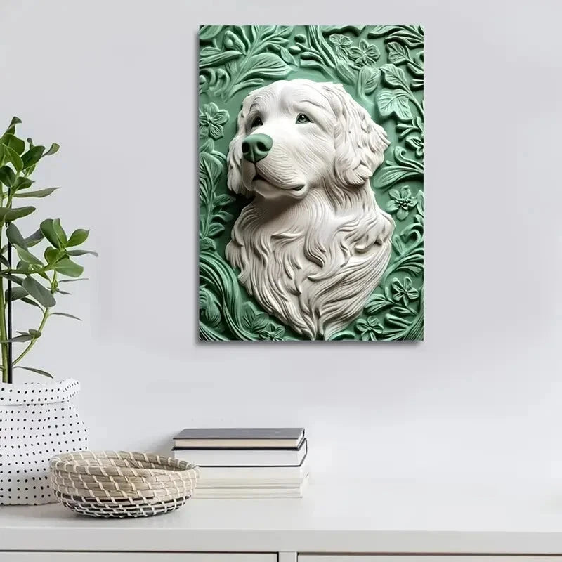 Great Pyrenees with a Green Design Painting 40x60cm Metal Print Ready to Hang - Bella Home Decor