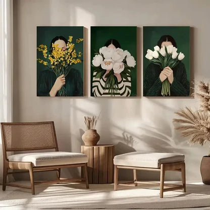 3pcs Japanese Striped Female Abstract Wall Art Set Canvas Unframed – High Quality Print 100% Australian Made Wall Canvas