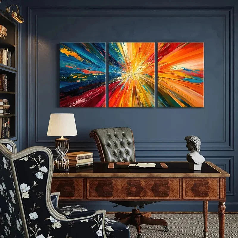 3pcs Abstract Art, Radiant Colors Vibrant Palette Metal Print Ready to Hang Art - Bella Home Decor