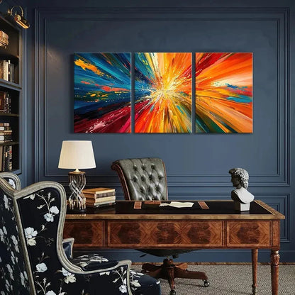 3pcs Abstract Art, Radiant Colors Vibrant Palette Metal Print Ready to Hang Art - Bella Home Decor