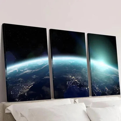 3pcs The Blue Earth Seen from Space Wall Art Set Canvas Unframed - High Quality Print 100% Australian Made Wall Canvas