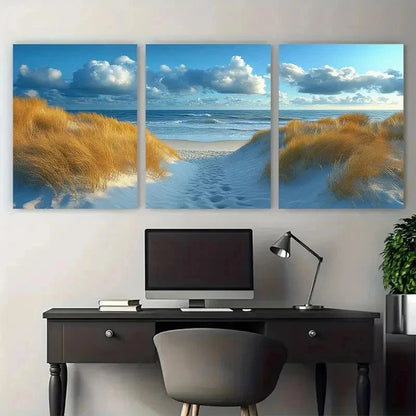 3pcs Windy Beach Sand Hill Plants Perfect Wall Art Set Canvas Framed 50x70cm - High Quality Print 100% Australian Made Wall Canvas Ready to Hang