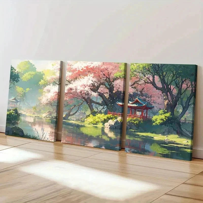 3pcs Cherry Blossom Tree Modern Decoration Wall Art Set Canvas Framed 50x70cm - High Quality Print 100% Australian Made Wall Canvas Ready to Hang - Bella Home Decor