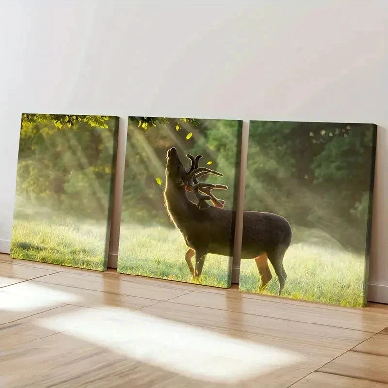 3pcs Deer in the Warmth Of The Sun Wall Art Set Canvas Framed 50x70cm - High Quality Print 100% Australian Made Wall Canvas Ready to Hang - Bella Home Decor