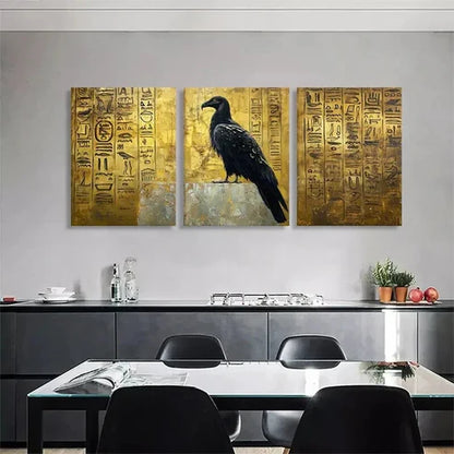 3pcs Ancient Egyptian Raven Golden Perfect Wall Art Canvas Unframed - High Quality Print 100% Australian Made Wall Canvas - Bella Home Decor