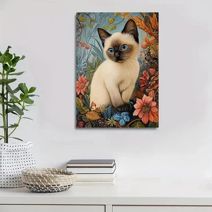 Flowers And Plants Cute Siamese Cat Kitten Painting 40x60cm Metal Print Ready to Hang