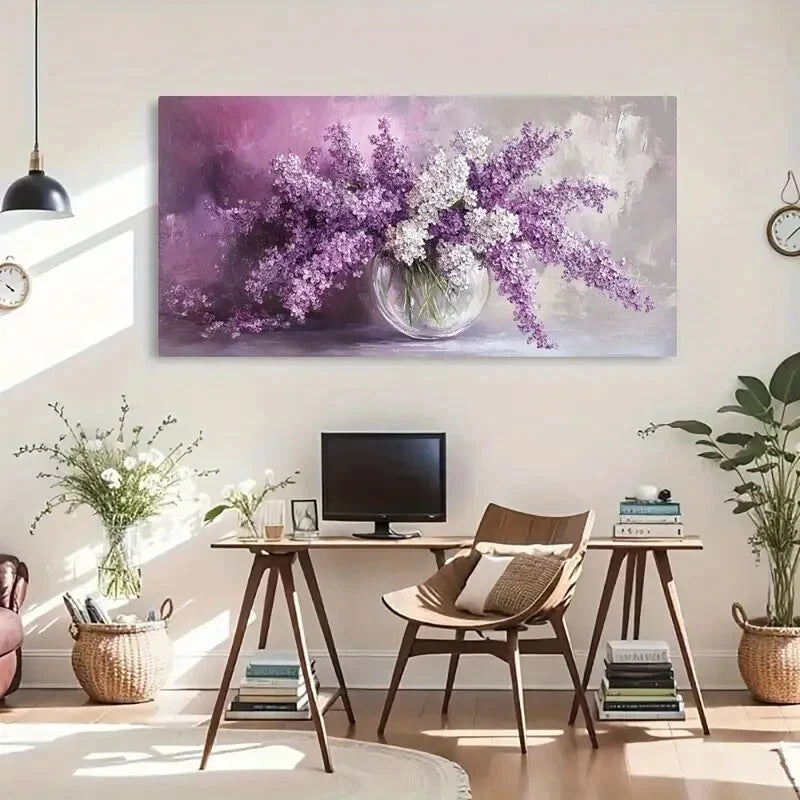 Lilac Bouquet Aesthetic Spring Wall Art Canvas Office Home Room Framed 120x60cm - Bella Home Decor
