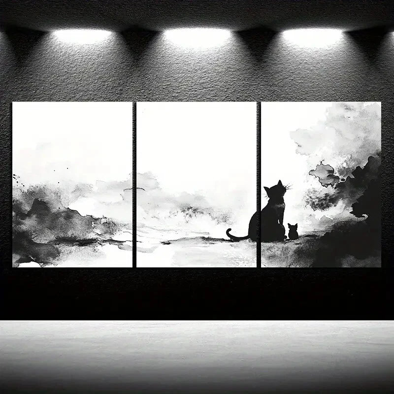 3pcs Ink Wash Animals Black & White Metal Print Ready to Hang Art - Bella Home Decor
