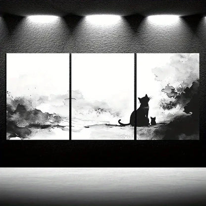 3pcs Ink Wash Animals Black & White Metal Print Ready to Hang Art - Bella Home Decor
