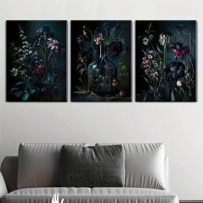 3pcs Dark Toned Vintage Botanical Prints Wall Art Set Canvas Framed 60x90cm - High Quality Print 100% Australian Made Wall Canvas Ready to Hang - Bella Home Decor