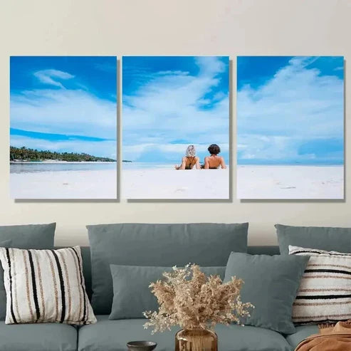 3pcs Beach Scene Palm Trees & Clear Blue Sky Wall Art Set Canvas Unframed - High Quality Print 100% Australian Made Wall Canvas - Bella Home Decor