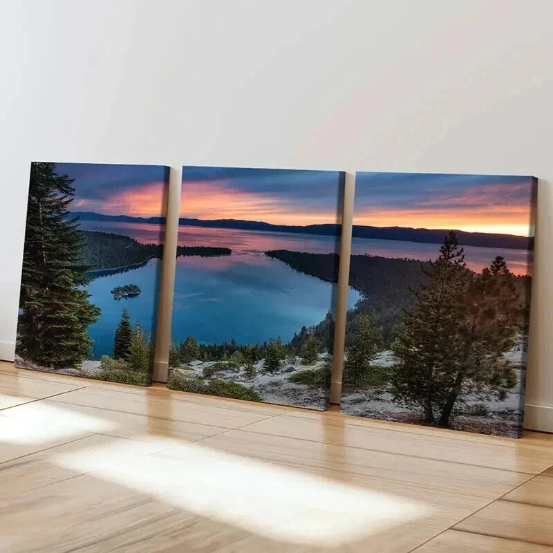 3pcs Mountain Forest Sea Sunset Decoration Wall Art Set Canvas Framed 60x90cm - High Quality Print 100% Australian Made Wall Canvas Ready to Hang - Bella Home Decor