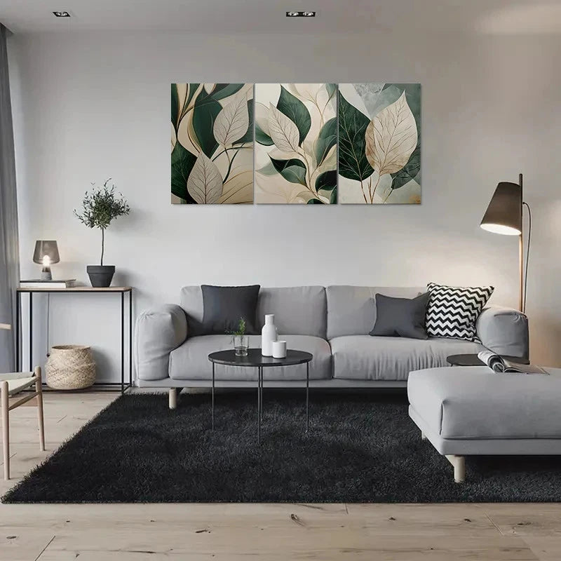 3pcs Abstract Leaf Botanical Painting Metal Print Ready to Hang Art - Bella Home Decor