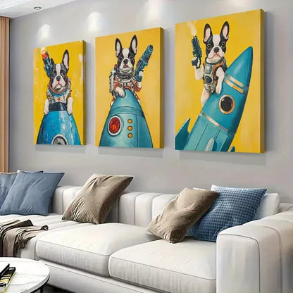 3 PCS Adorable Space-Themed Bulldog Wall Art Set Canvas Unframed - High Quality Print 100% Australian Made Wall Canvas
