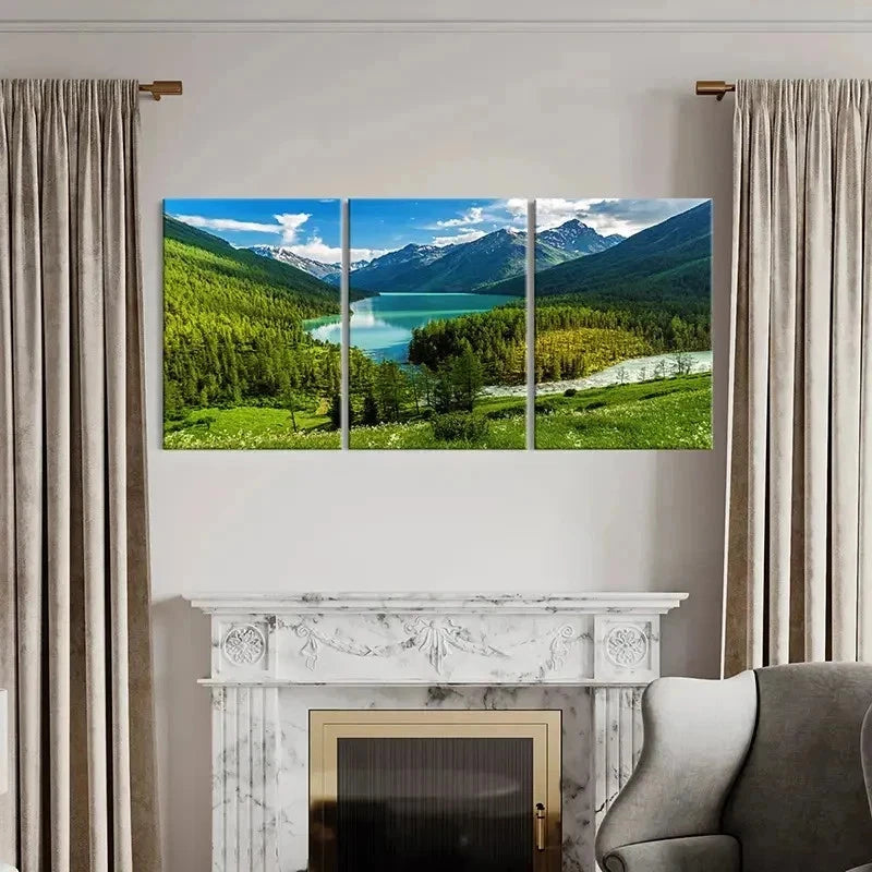 3pcs Vibrant Mountain & Lake Landscape Wall Art Set Canvas Framed 50x70cm - High Quality Print 100% Australian Made Wall Canvas Ready to Hang