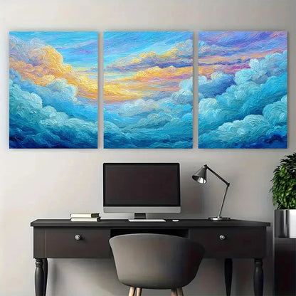 3pcs Blue Ocean Sunset Sunrise Sky Cloud Prefect Wall Art Set Canvas Framed 40x60cm - High Quality Print 100% Australian Made Wall Canvas Ready to Hang - Bella Home Decor