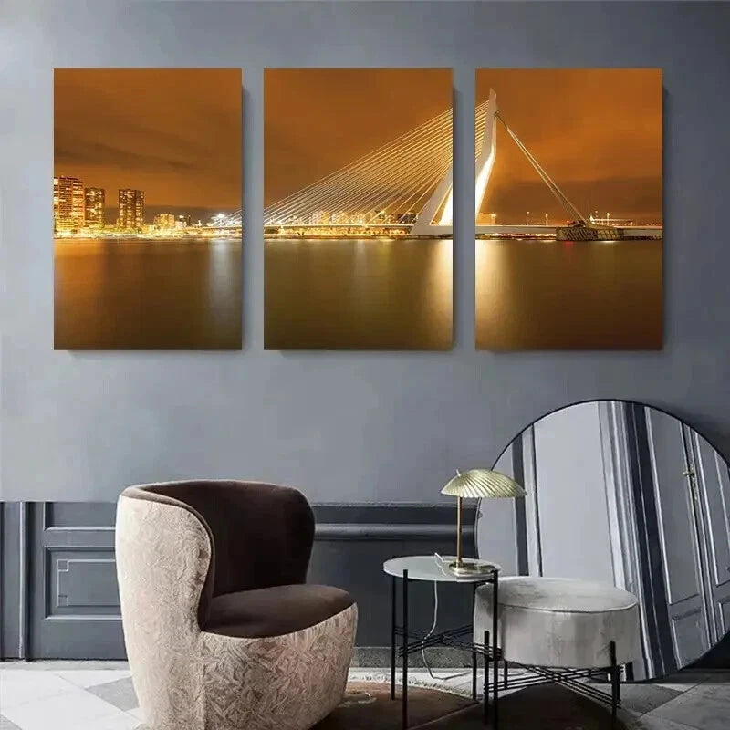 3pcs Long Exposure Skyline Nightscape Perfect Wall Art Set Canvas Framed 50x70cm - High Quality Print 100% Australian Made Wall Canvas Ready to Hang - Bella Home Decor