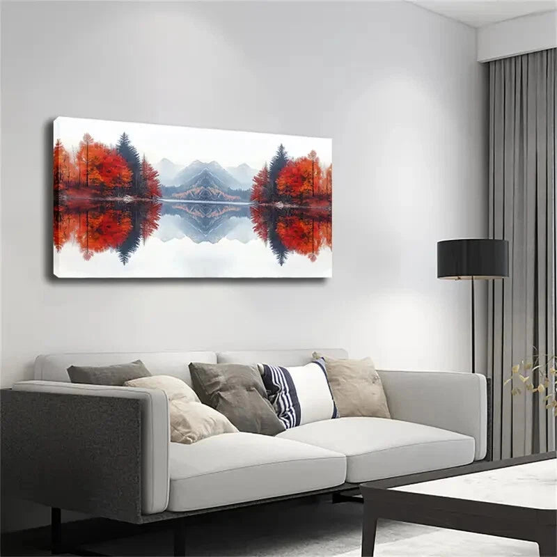 Serene Lake Vibrant Autumn Tree Wall Art Canvas Office Home Room Framed 120x60cm - Bella Home Decor