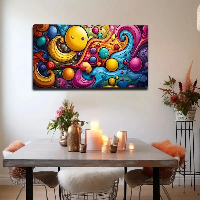 Vibrant Abstract Cartoon Wall Art Canvas Office Home Room Framed 120x60cm