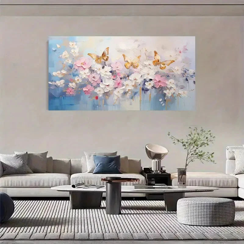 Modern Minimalist Floral Blue Wall Art Canvas Office Home Room Framed 120x60cm