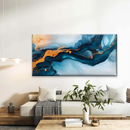 Blue, Orange & White Swirl  Wall Art Canvas Office Home Room Framed 120x60cm
