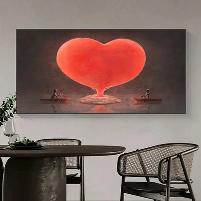 Vibrant Red Heart With Boats Wall Art Canvas Office Home Room Framed 120x60cm