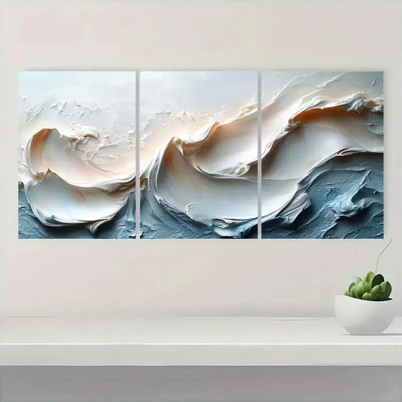 3pcs White  Abstract Texture Painting  Z    Wall Art Set Canvas Framed 40x60cm - High Quality Print 100% Australian Made Wall Canvas Ready to Hang - Bella Home Decor