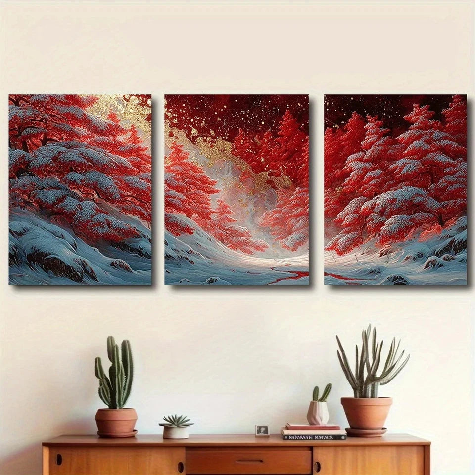 3pcs Textured Nordic Scene Snow Surface Metal Print Ready to Hang Art