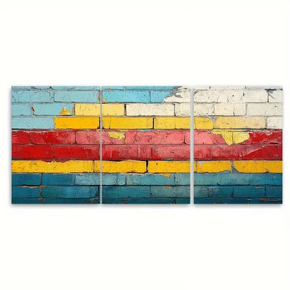 3pcs Vibrant Abstract Urban Brick Wall Art Set Canvas Framed 60x90cm – High Quality Print 100% Australian Made Wall Canvas Ready to Hang