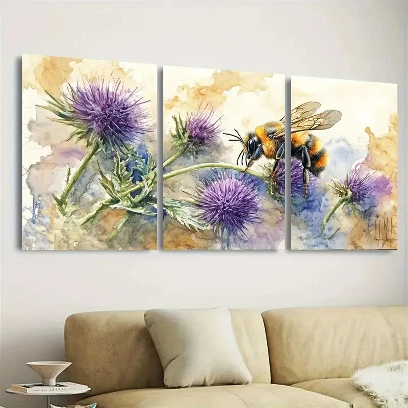 3pcs Vibrant Floral and Insect Scene, Wooden Wall Art Set Canvas Framed 40x60cm - High Quality Print 100% Australian Made Wall Canvas Ready to Hang