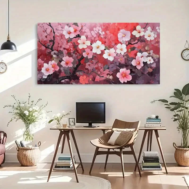 Dreamy Floral Scene Pink Garden Wall Art Canvas Office Home Room Framed 120x60cm - Bella Home Decor