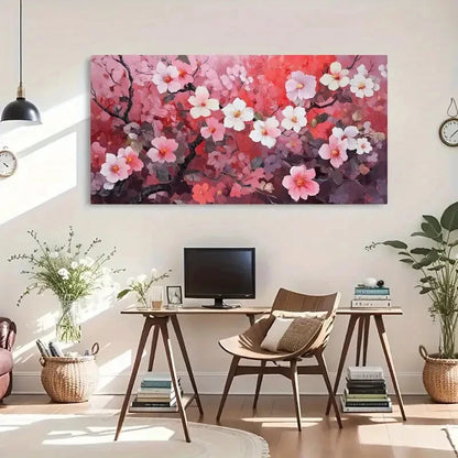 Dreamy Floral Scene Pink Garden Wall Art Canvas Office Home Room Framed 120x60cm - Bella Home Decor