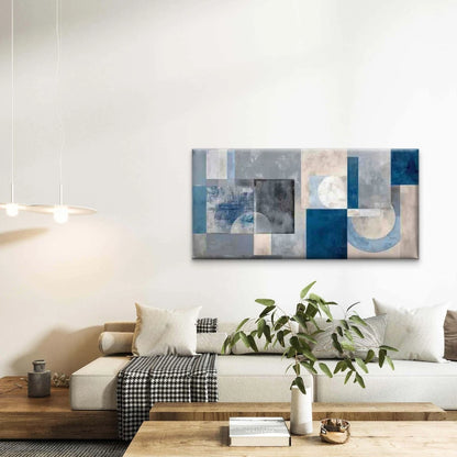 Blue Grey Retro , Abstract Wall Art Canvas Office Home Room Framed 120x60cm - Bella Home Decor