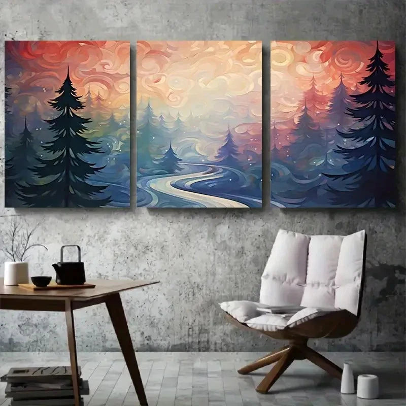 3pcs Tranquil Forest Abstract Boho Nature Wall Art Set Canvas Framed 40x60cm - High Quality Print 100% Australian Made Wall Canvas Ready to Hang