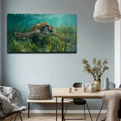 Sea Turtle Underwater Scene Wall Art Canvas Office Home Room Framed 120x60cm
