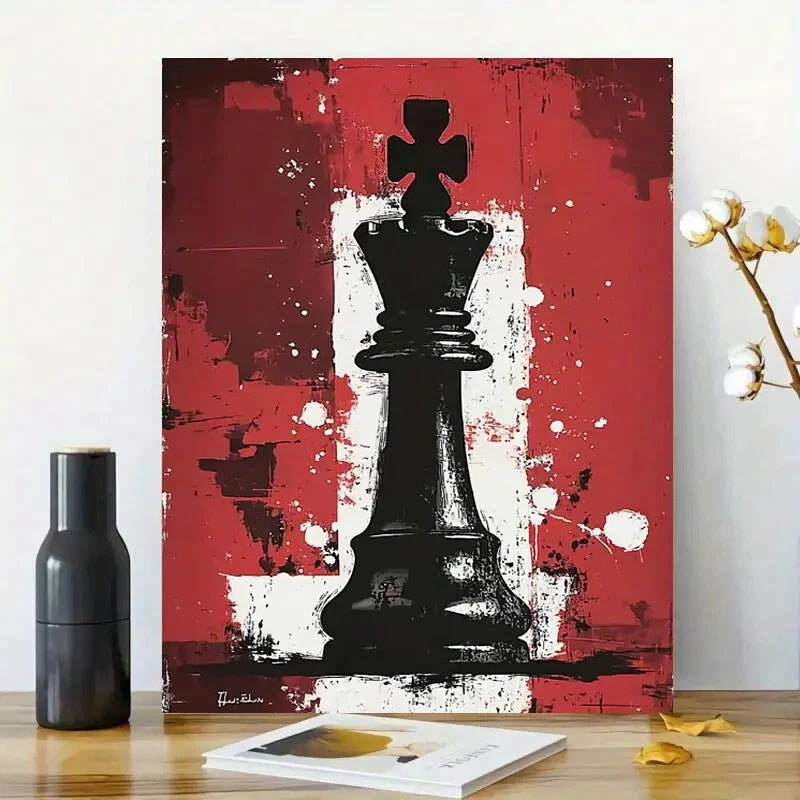 Abstract Chess Piece Dark Red Background 40x60cm Metal Print Ready to Hang