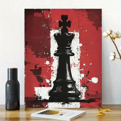 Abstract Chess Piece Dark Red Background 40x60cm Metal Print Ready to Hang