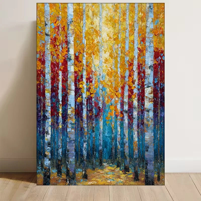 Autumn Birch Forest Painting Metal Print Ready to Hang - Bella Home Decor