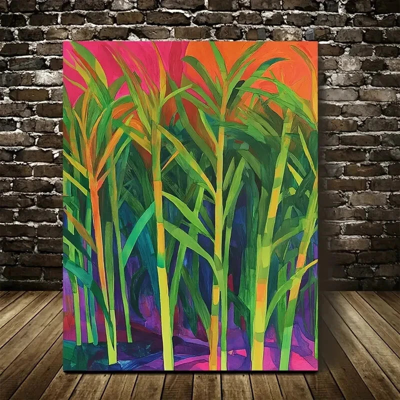 Beautiful Emerald Sugarcane Lawn Colorful Painting 40x60cm Metal Print Ready to Hang - Bella Home Decor