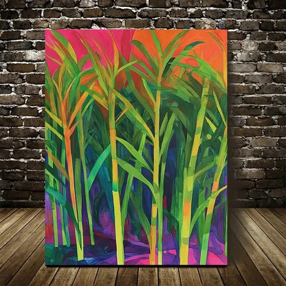 Beautiful Emerald Sugarcane Lawn Colorful Painting 40x60cm Metal Print Ready to Hang - Bella Home Decor