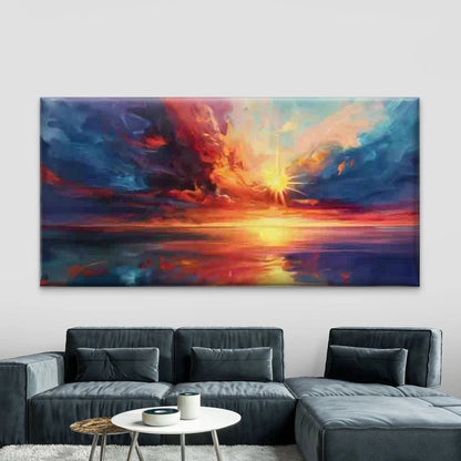 Vibrant Sunset Ocean Wall Art Canvas Office Home Room Framed 120x60cm