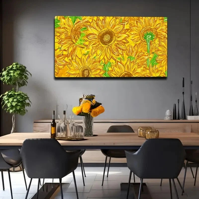 Vibrant Yellow Sunflower Wall Art Canvas Office Home Room Framed 120x60cm