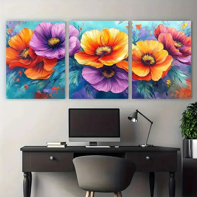 3pcs Flower Canvas Painting Luminous   Wall Art Set Canvas Framed 50x70cm - High Quality Print 100% Australian Made Wall Canvas Ready to Hang - Bella Home Decor
